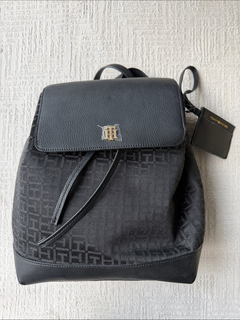 Tommy Hilfiger Black Monogram Drawstring Backpack